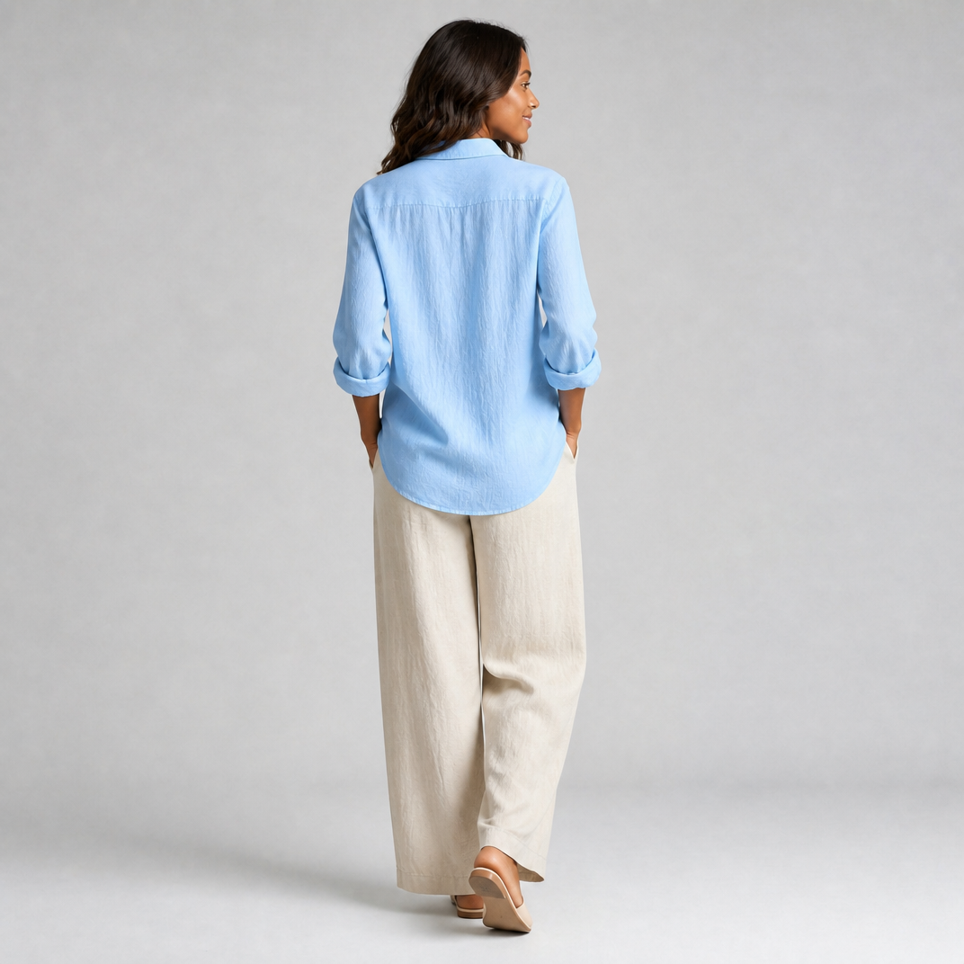 Women’s Ocean Blue Linen Button-Down Shirt