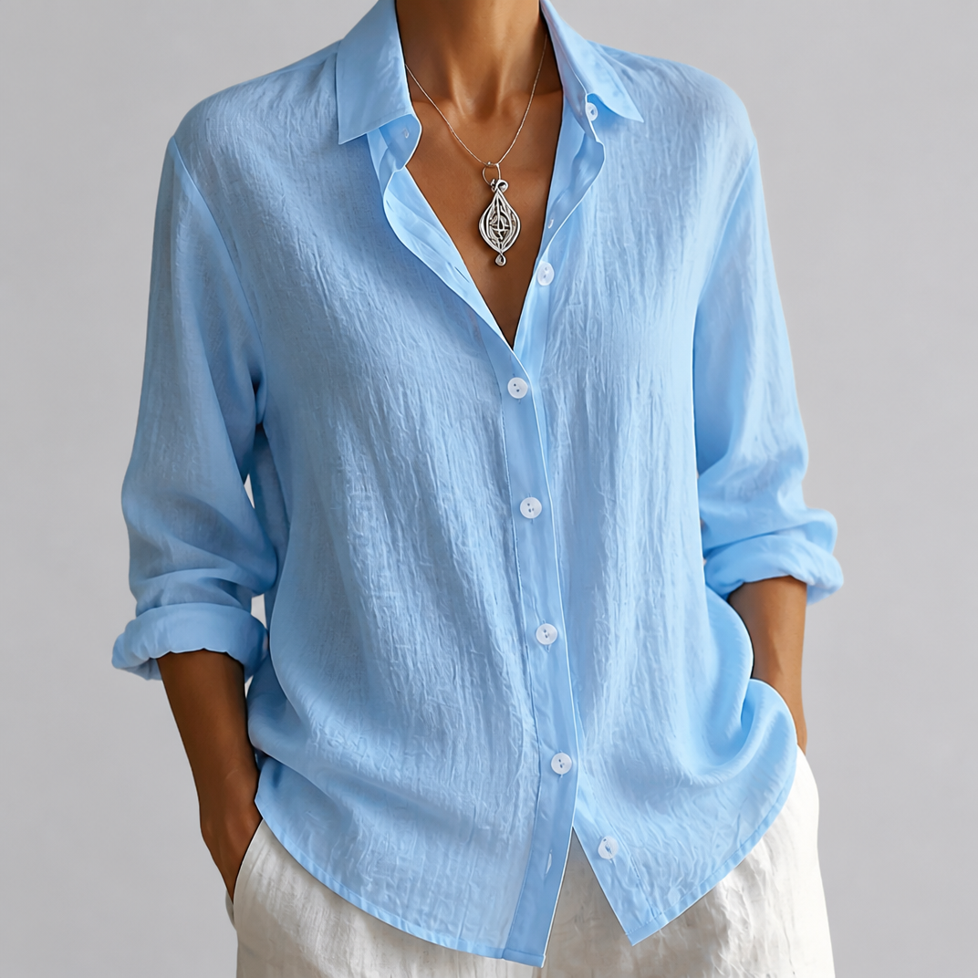 Women’s Ocean Blue Linen Button-Down Shirt