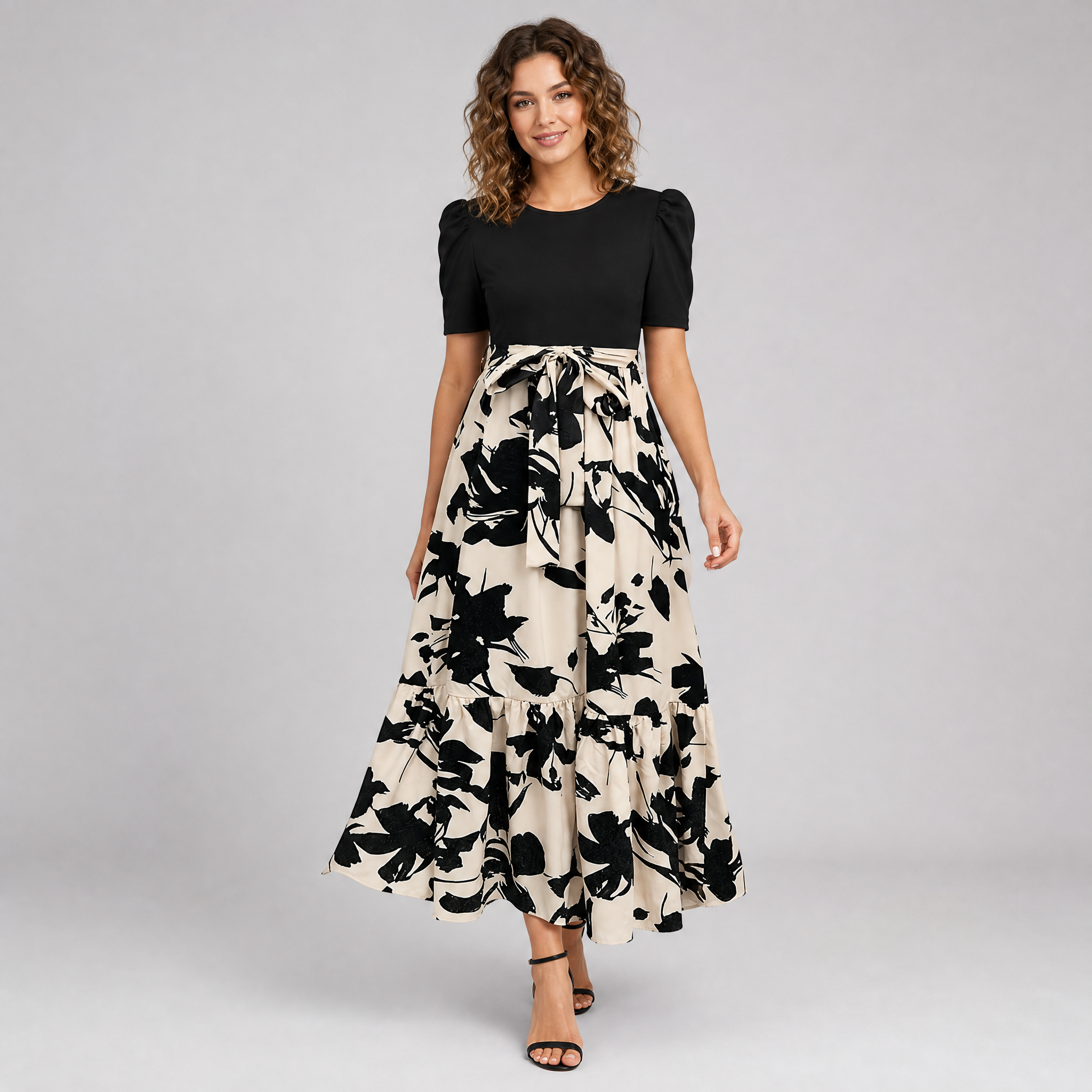 Women’s Puff Sleeve Printed Maxi Dress