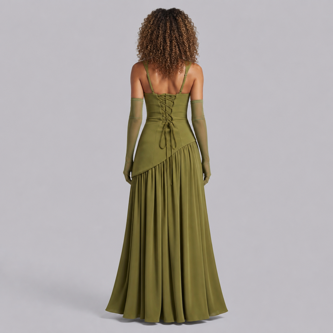 Women’s Sage Green Asymmetric Slit Maxi Dress