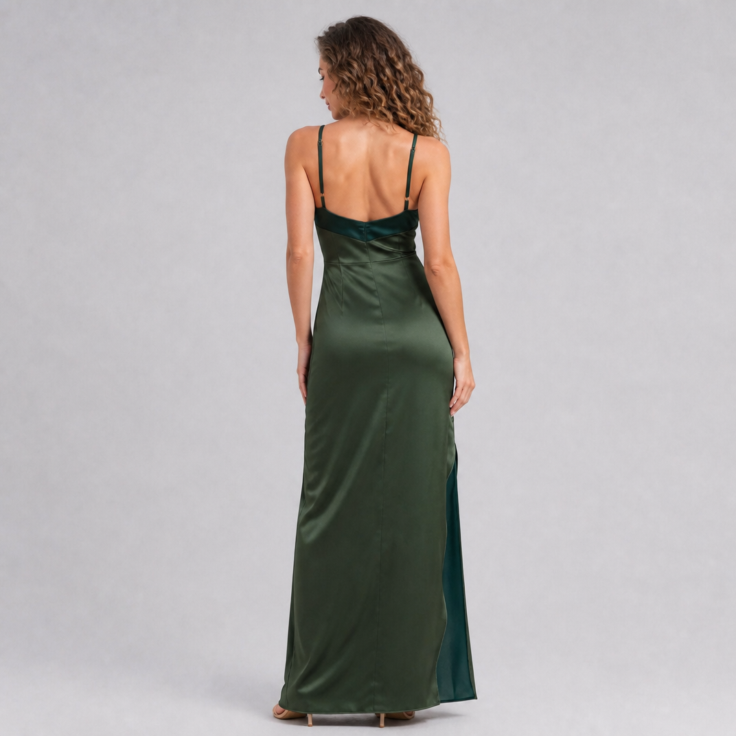 Women’s Sage Green Satin Halter Maxi Dress