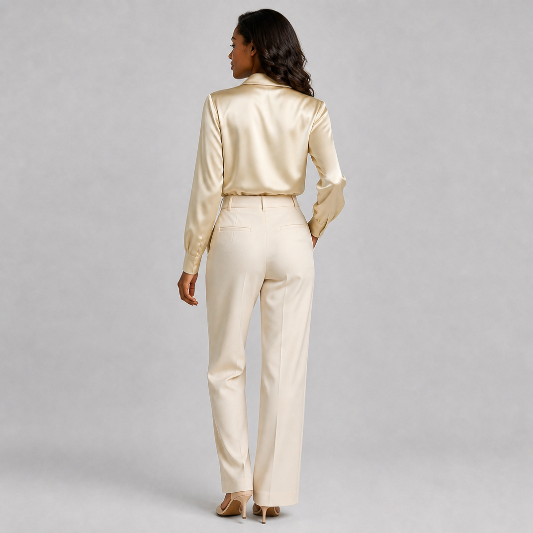 Women’s Champagne Twist-Front Mulberry Silk Blouse