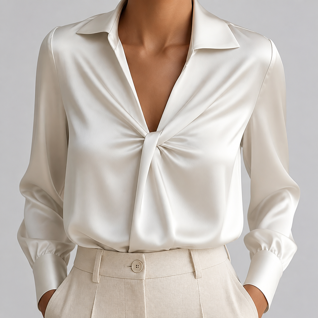 Women’s Champagne Twist-Front Mulberry Silk Blouse