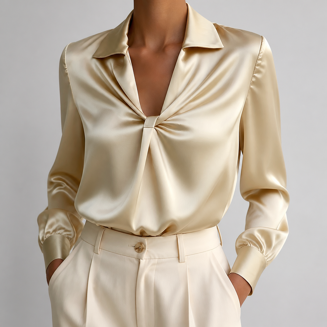 Women’s Champagne Twist-Front Mulberry Silk Blouse
