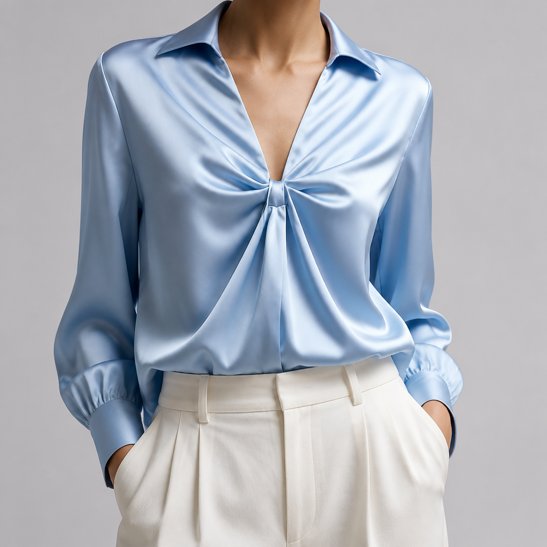 Women’s Champagne Twist-Front Mulberry Silk Blouse