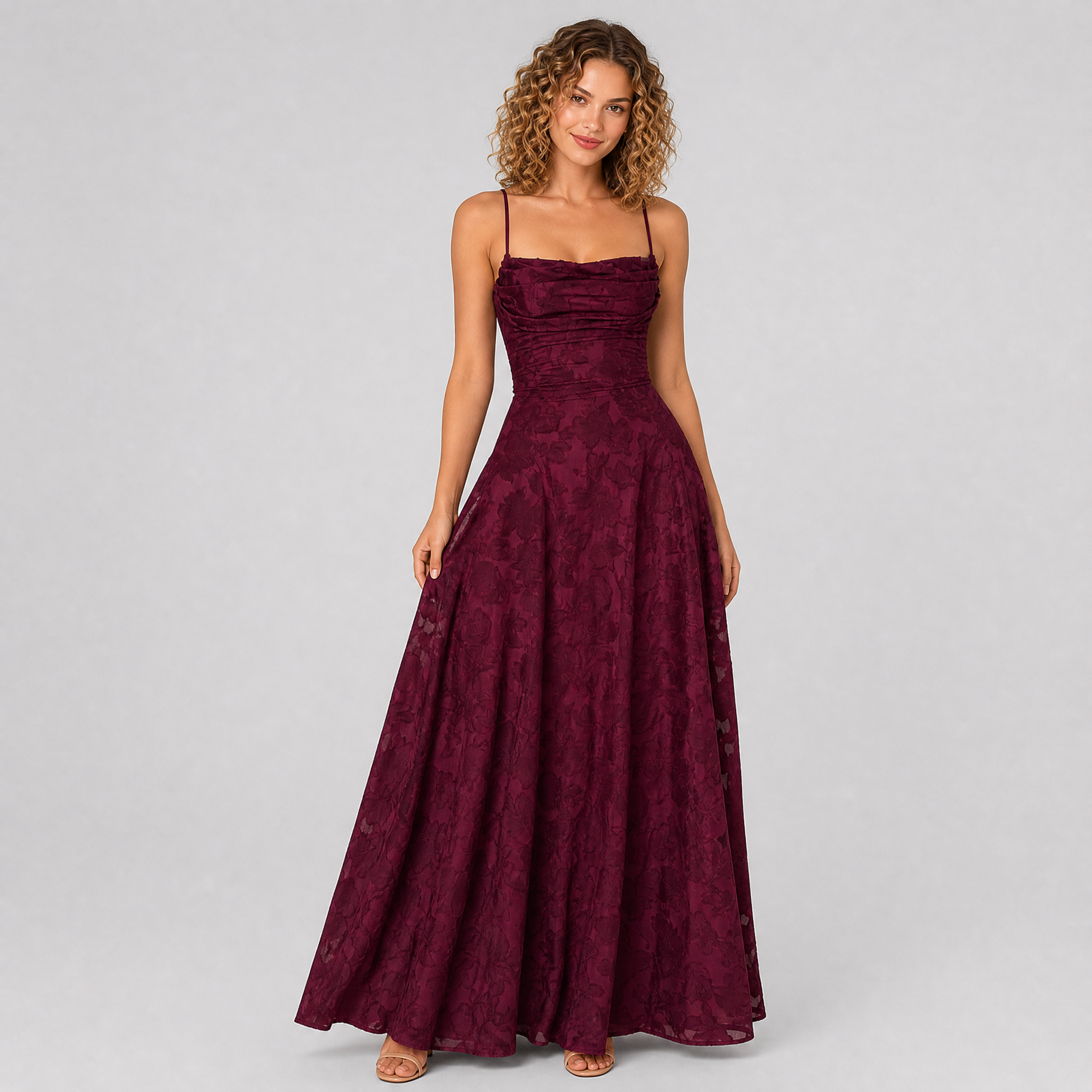 Women’s Plum Floral Spaghetti Strap Maxi Dress