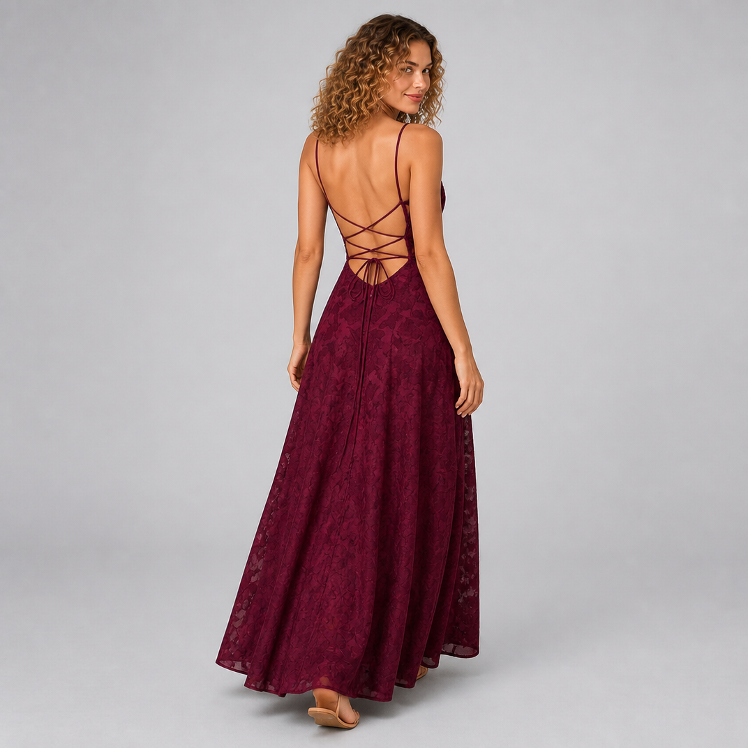 Women’s Plum Floral Spaghetti Strap Maxi Dress